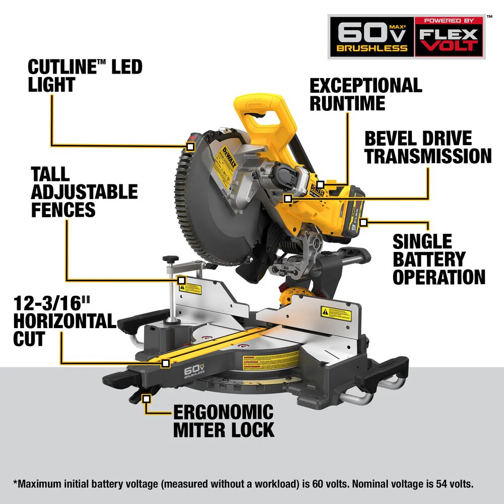 DeWALT DCS781X1 60V 12 MAX Brushless Li-Ion Double Bevel Sliding Miter Saw