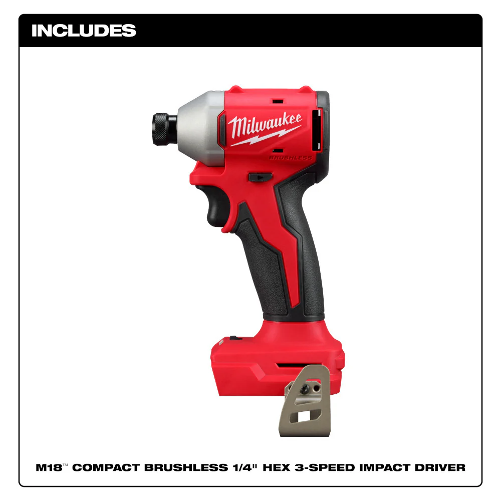 Milwaukee 3651-20 M18 18V 1/4 Compact Hex 3-Speed Impact Driver - Bare Tool