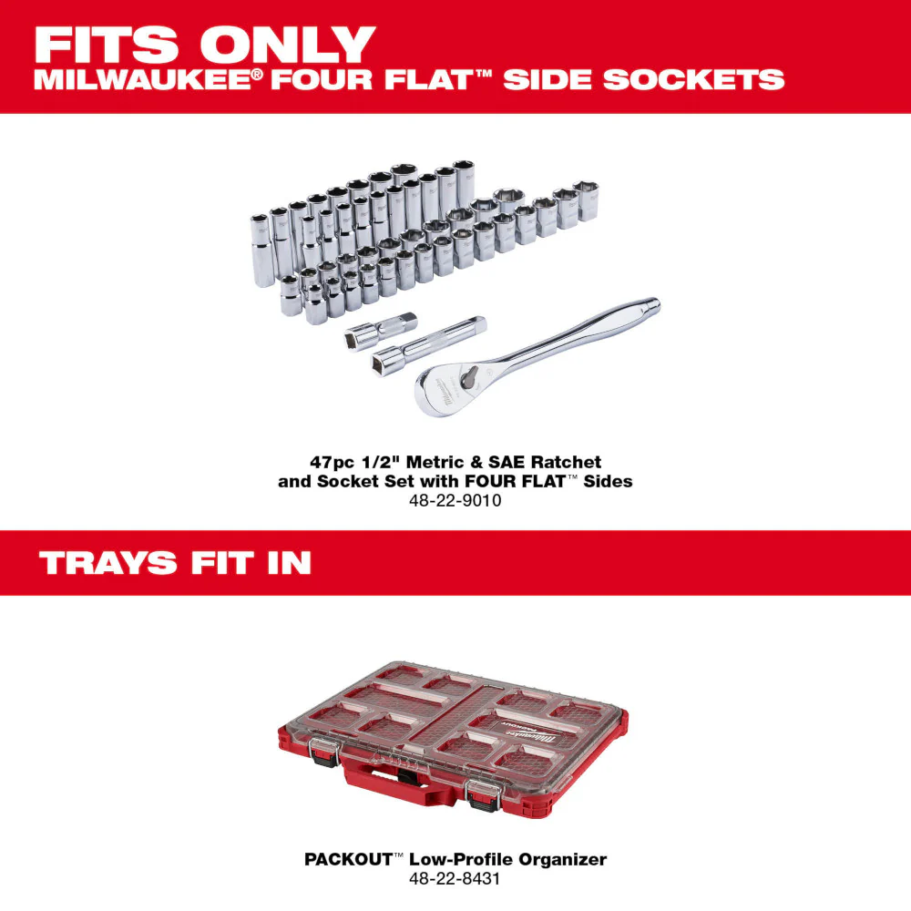 Milwaukee 48-22-9487 47 PC 1/2 Drive Ratchet/Socket Set w/ PACKOUT Organizer