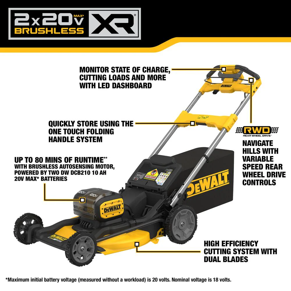 DeWALT DCMWSP256U2 2X20V MAX XR Cordless RWD Self Propelled Mower Kit