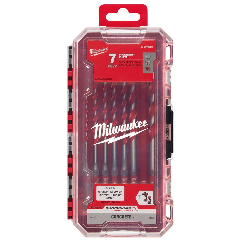 Milwaukee 48-20-9052 SHOCKWAVE Hex Shank Carbide Hammer Bit Kit - 7 pc
