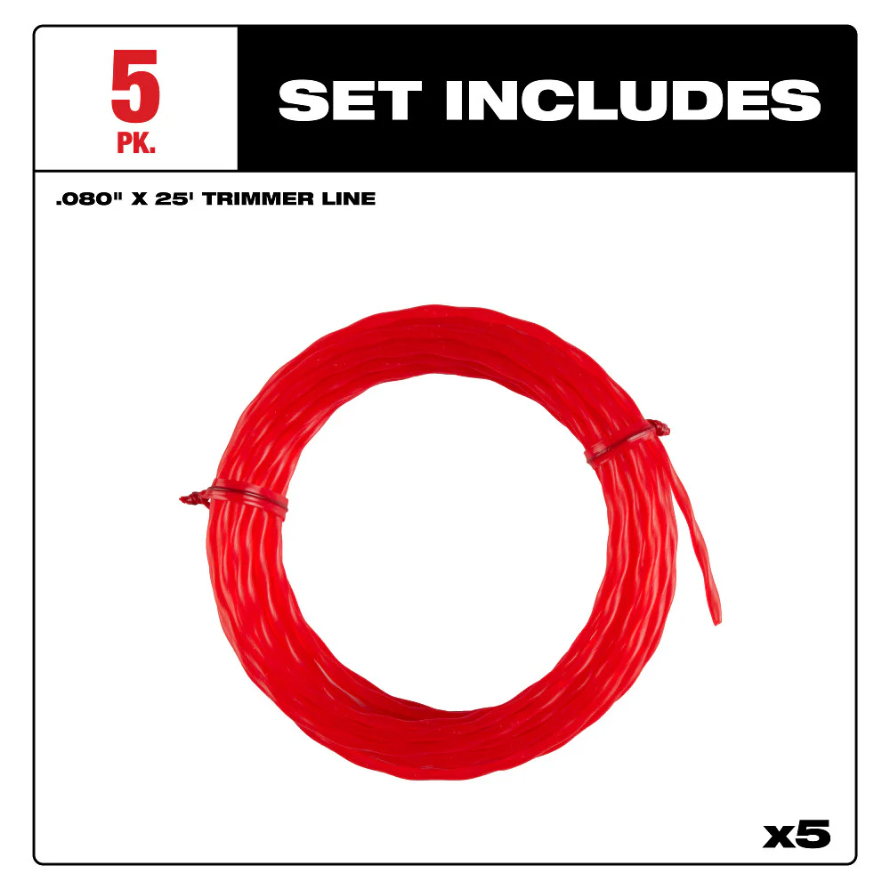 Milwaukee 49-16-2810 .080 x 25' Pre-Cut Twisted Trimmer Line - 5 PK