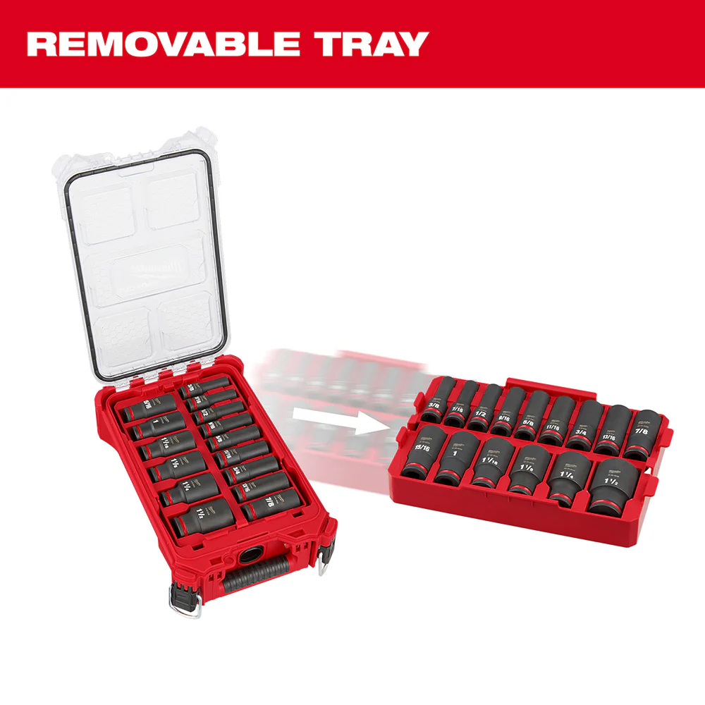 Milwaukee 49-66-6802 SHOCKWAVE 1/2 Impact Duty Socket SAE PACKOUT Set - 15 PC