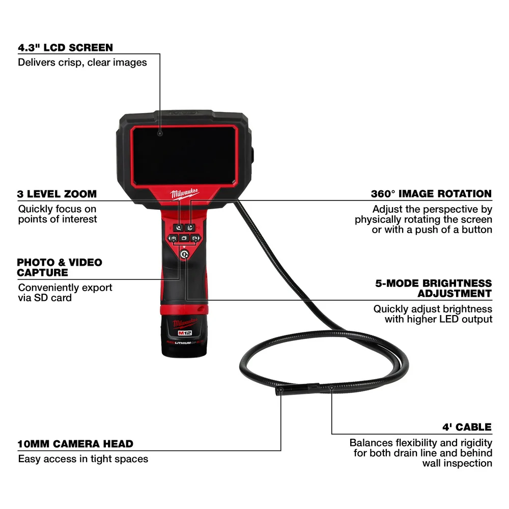 Milwaukee 2323-21 M12 12V 360 Cordless M-Spector 4' Inspection Camera