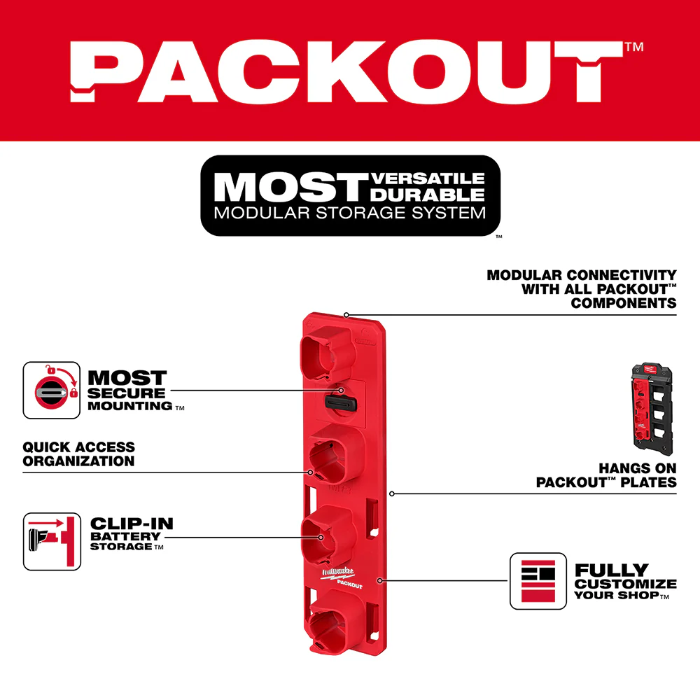 Milwaukee 48-22-8496-M12 PACKOUT Compact Wall Plate w/ M12 Battery Rack