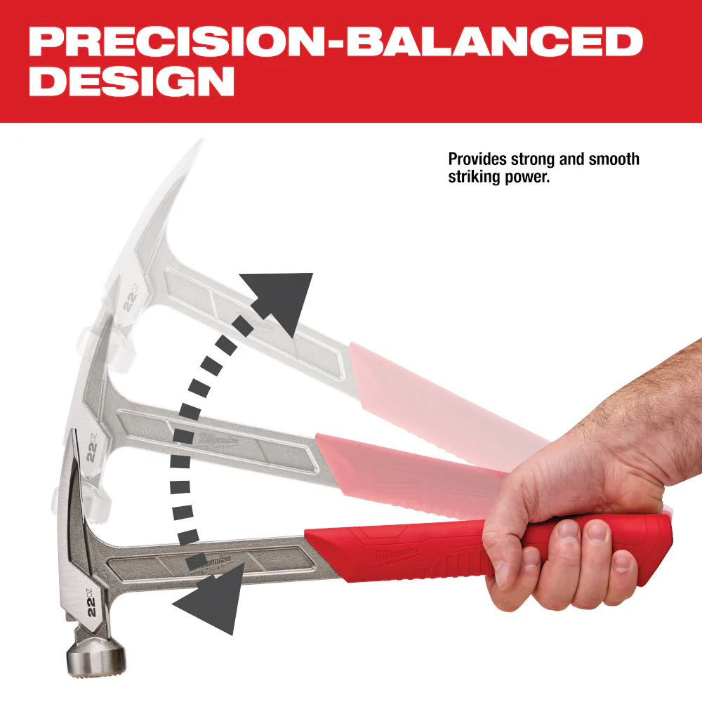 Milwaukee 48-22-9022 22oz Milled Face Framing Hammer w/ I-Beam Handle