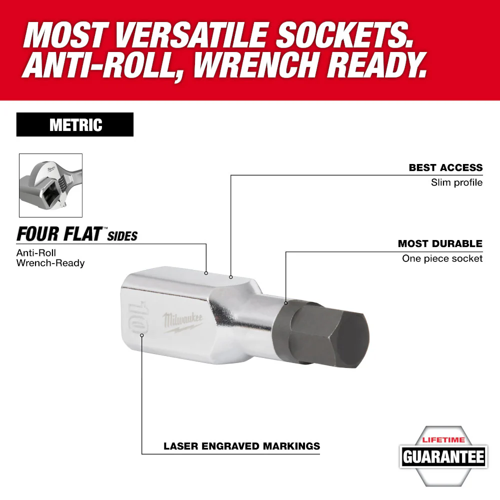Milwaukee 48-22-9543  3/8 Drive Hex Bit Socket Set - Metric - 11 PC