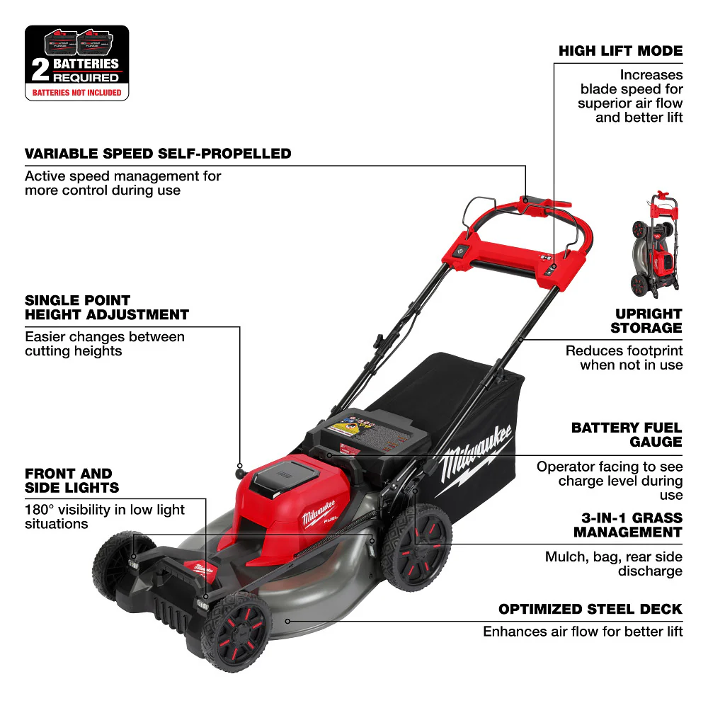Milwaukee 2823-80 M18 FUEL 18V 21 Self-Propelled Dual Battery Mower - Recon