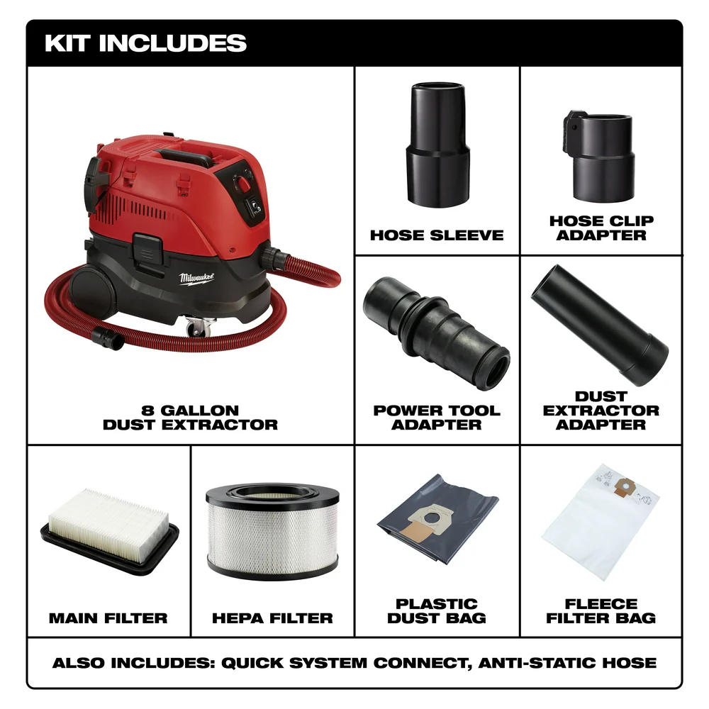 Milwaukee 8960-80 8 Gallon Corded Dust Extractor w/ Automatic Filter - Recon