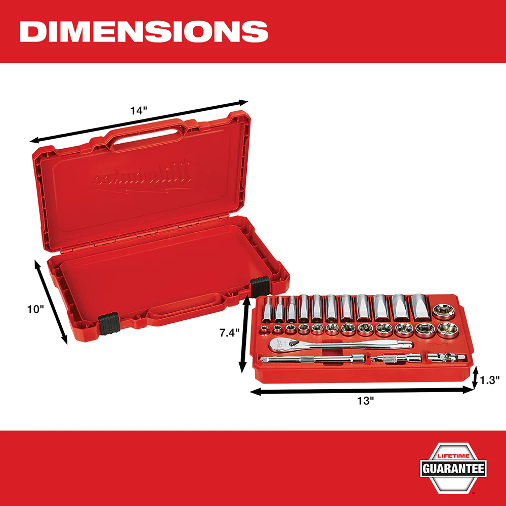 Milwaukee 48-22-9408 3/8-Inch Drive Durable SAE Ratchet and Socket Set- 28pc
