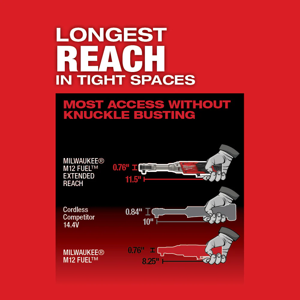 Milwaukee 2560-80 M12 FUEL 3/8 Cordless Extended Reach Ratchet - Bare Tool