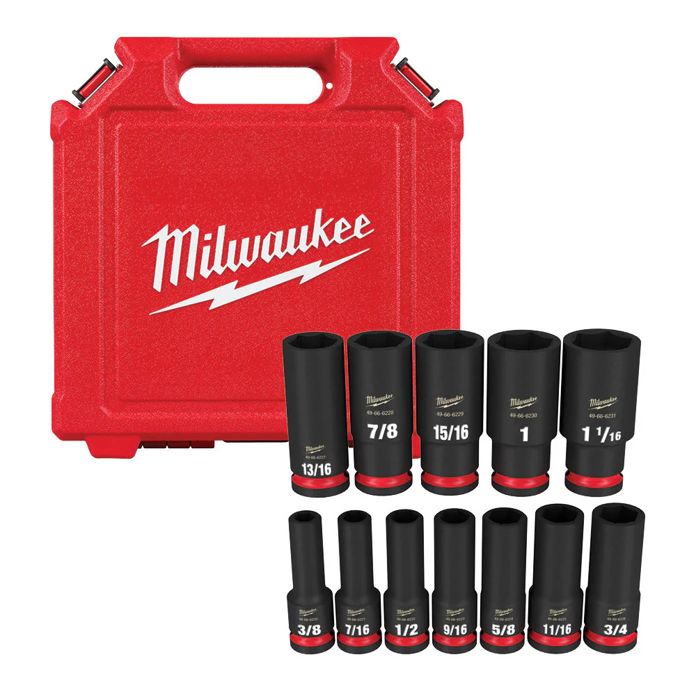 Milwaukee 49-66-7011 SHOCKWAVE 1/2 Drive SAE 6 Point Impact Socket Set - 12PC
