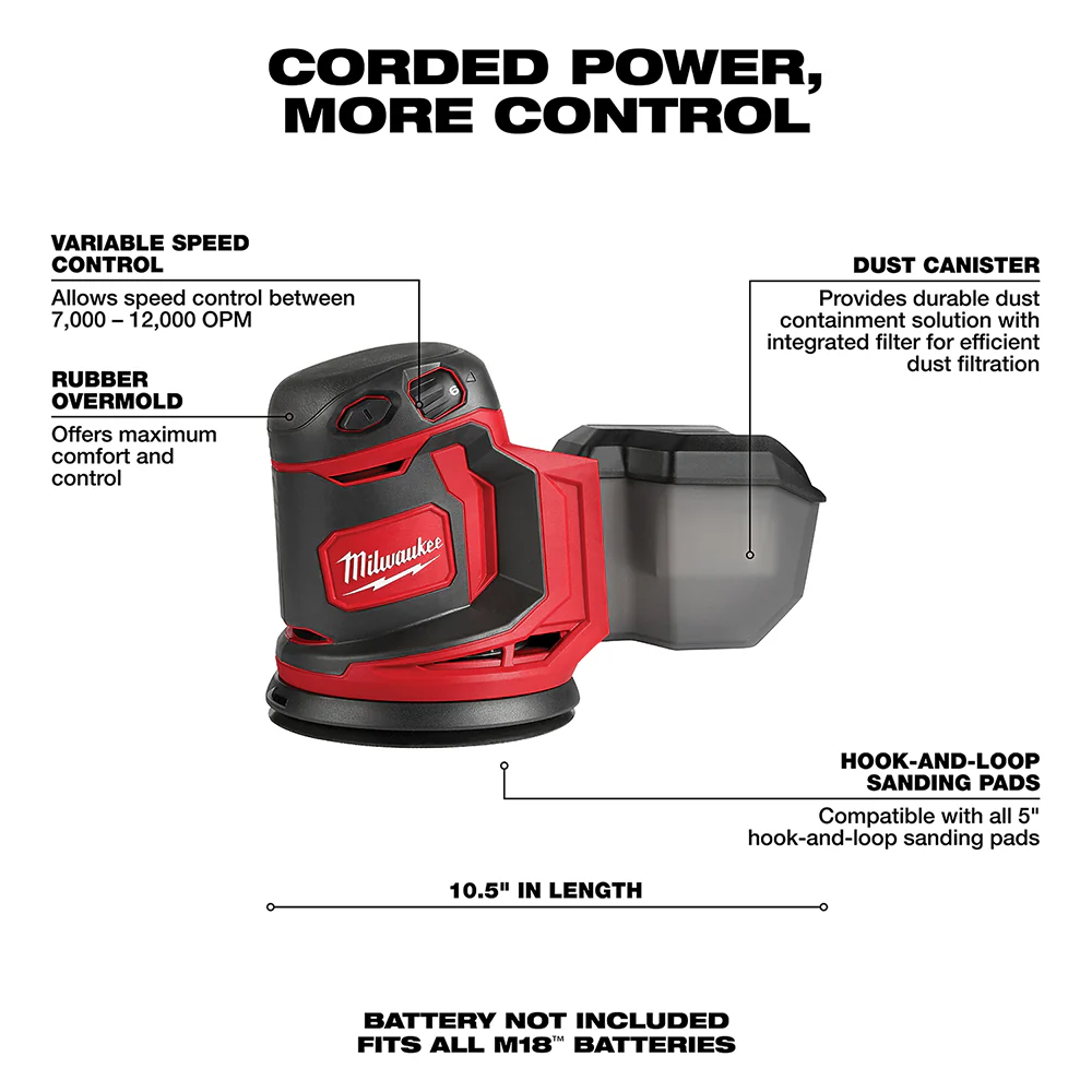 Milwaukee 2648-20 M18 18V Cordless Random Orbit Sander - Bare Tool