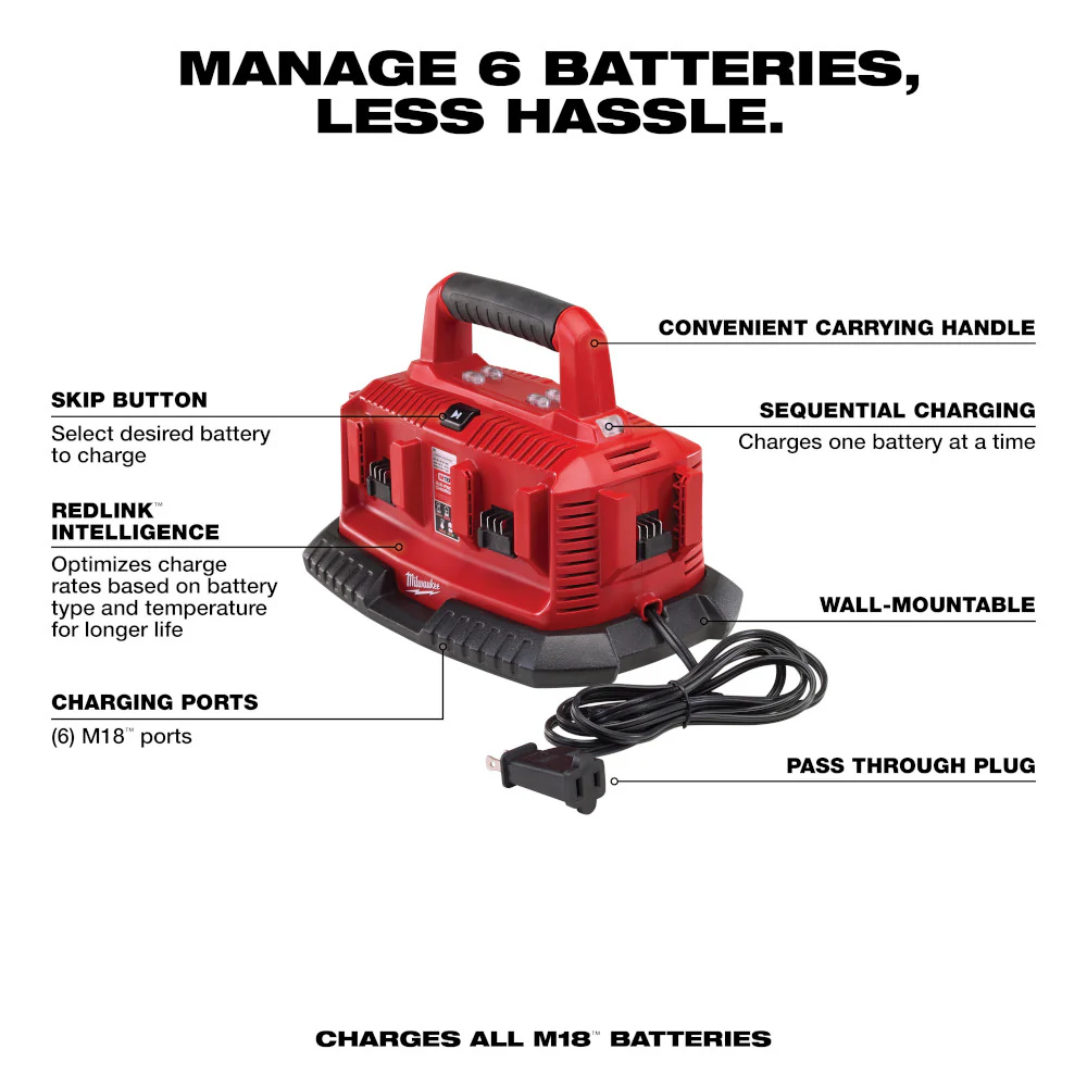 Milwaukee 48-59-1806BT5 M18 Six Pack Charger w/ XC5.0 Extended Battery - 2 PK