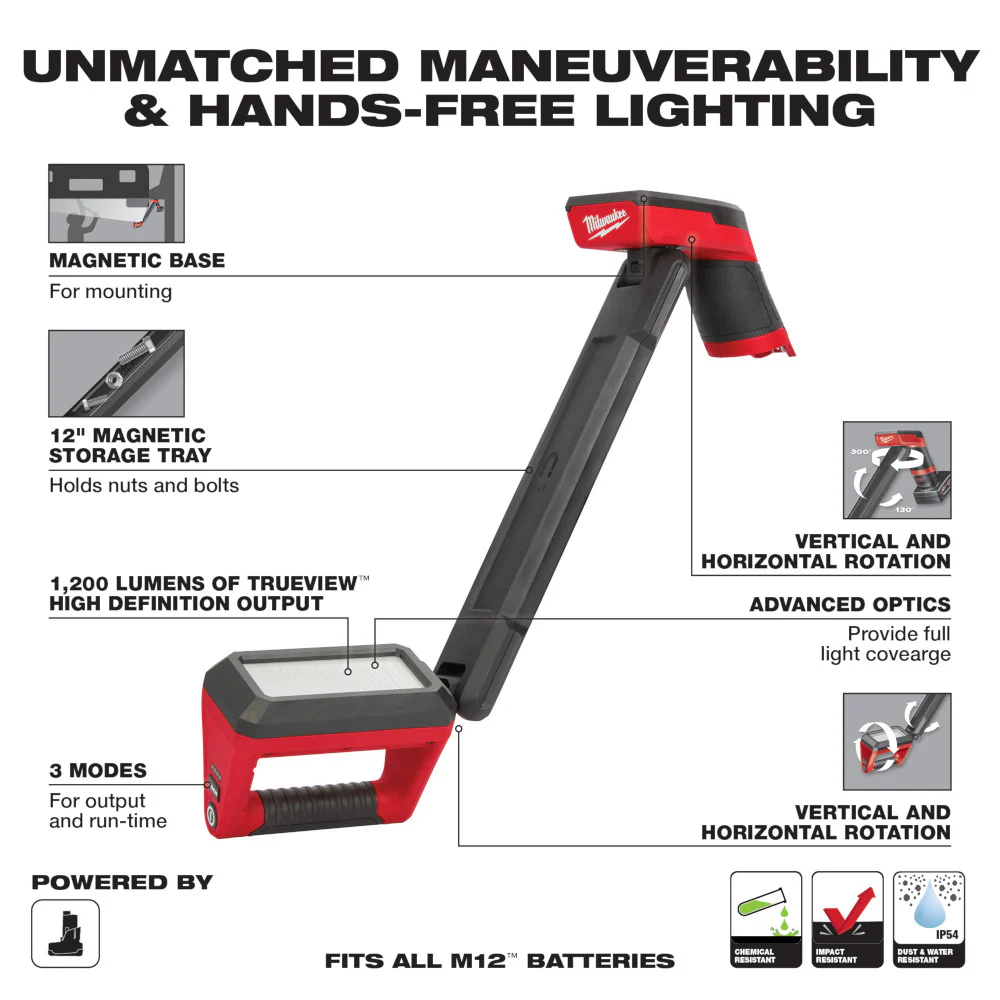 Milwaukee 2126-20 M12 1200 Lumens Cordless Underbody Light - Bare Tool