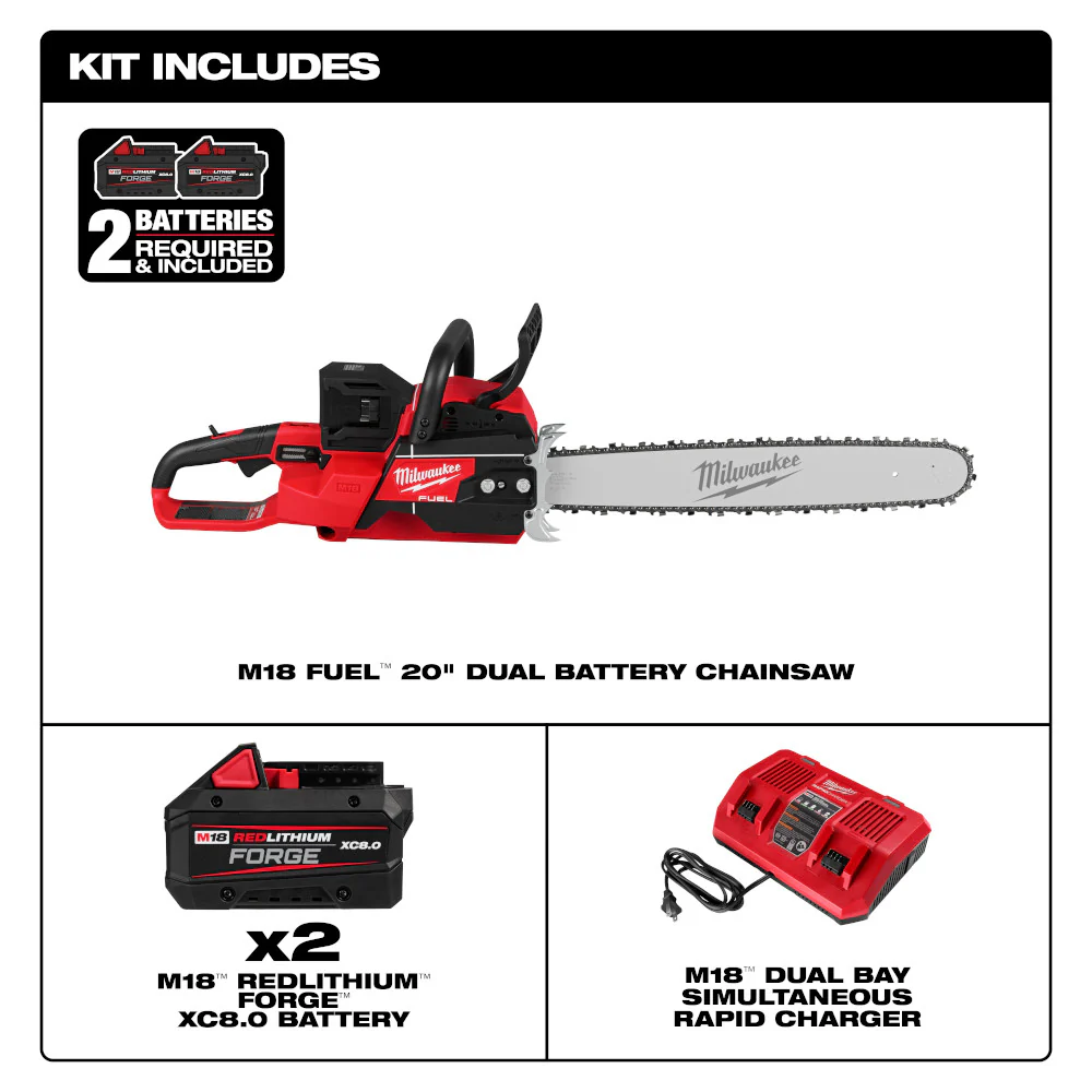 Milwaukee 2827-22 M18 FUEL 18V 20 Dual Battery Chainsaw Kit