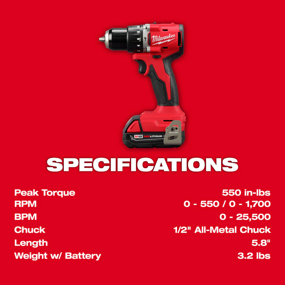 Milwaukee 3602-21P M18 18V 1/2 Compact Brushless Hammer Drill Kit