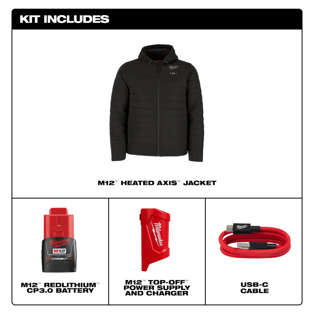 Milwaukee M102B-21L M12 12V Durable Li-Ion Heated AXIS Jacket