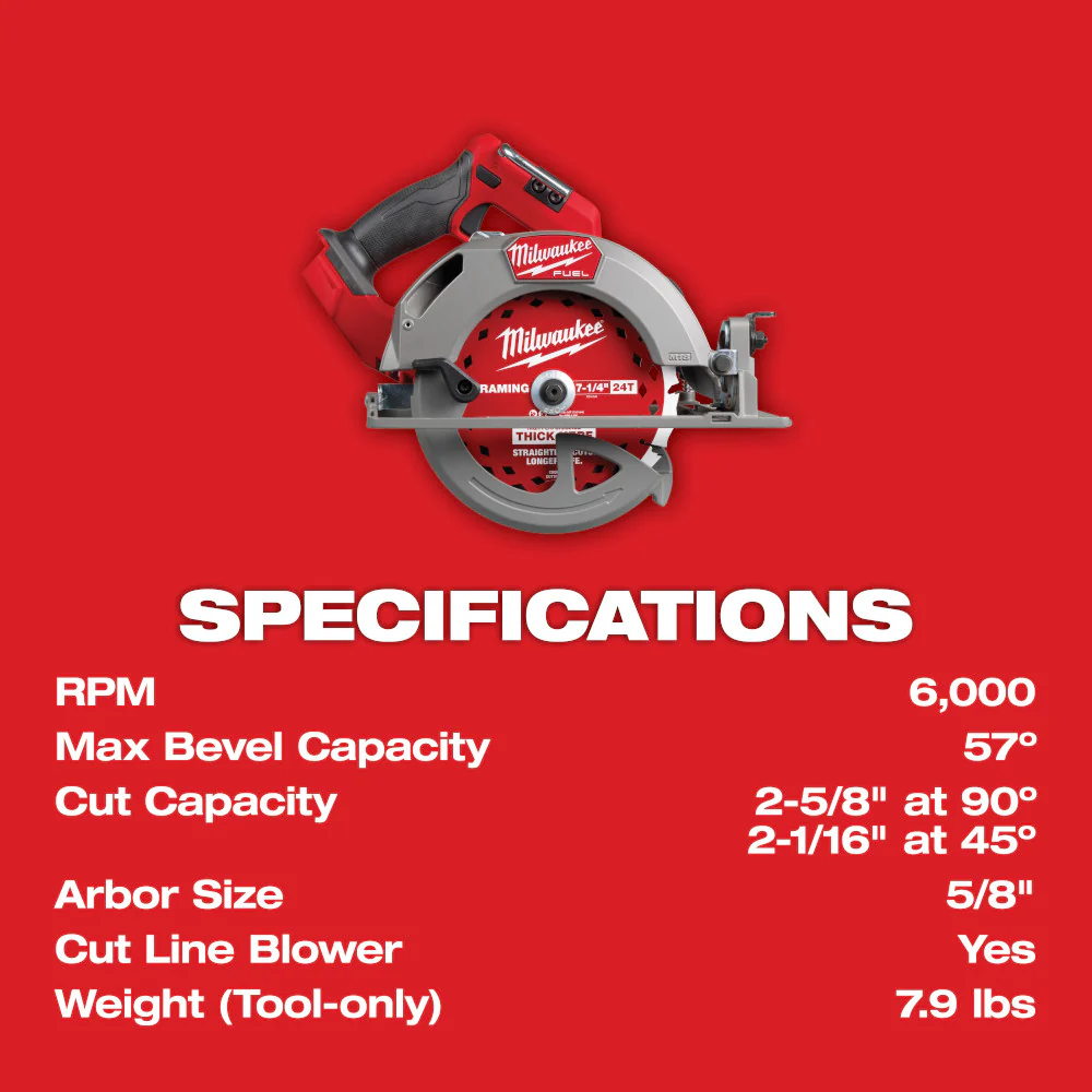 Milwaukee 2834-20 M18 FUEL 18V 7-1/4 Cordless Circular Saw - Bare Tool