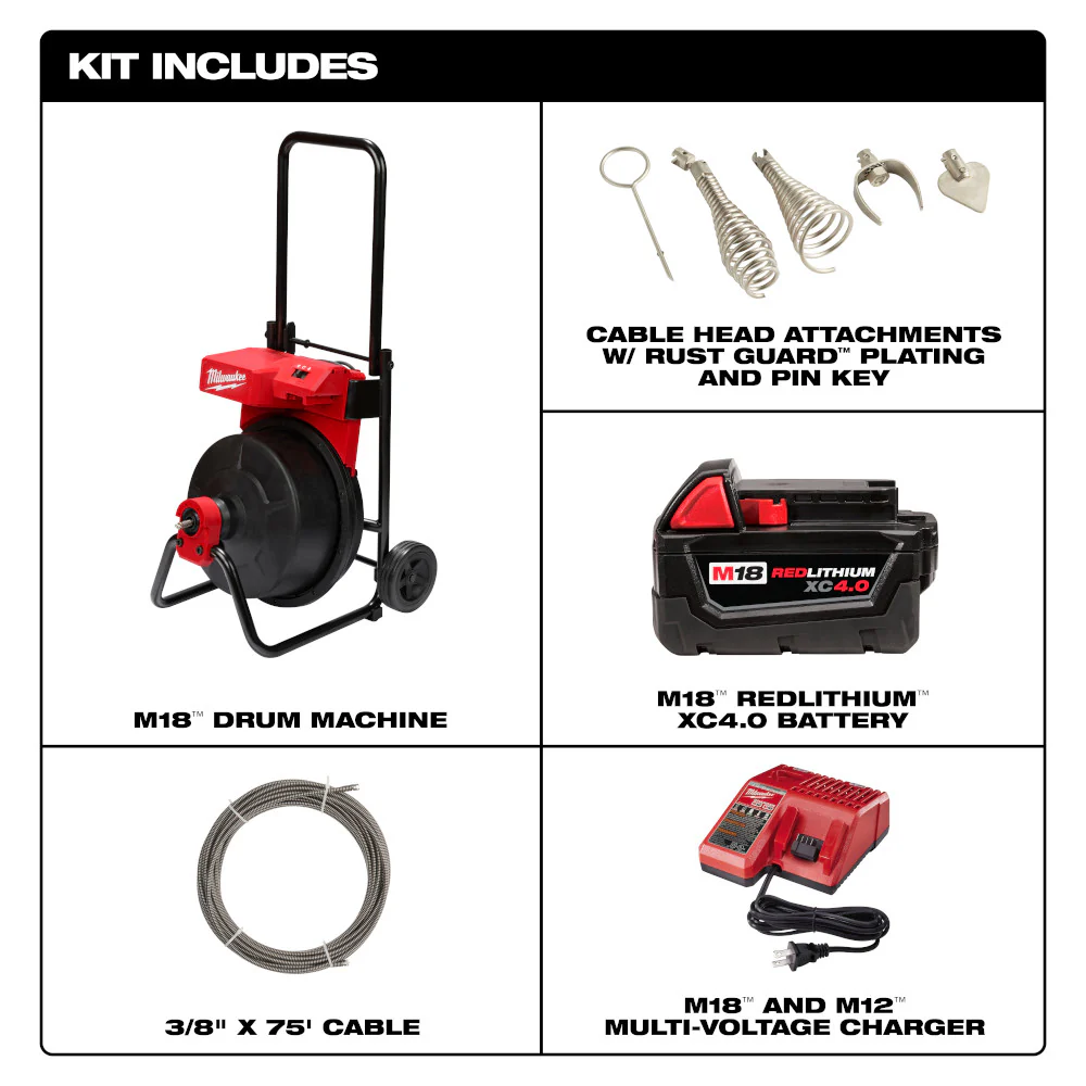 Milwaukee 2817A-21 M18 Li-Ion Cordless Drum Machine w/ 3/8 Cable