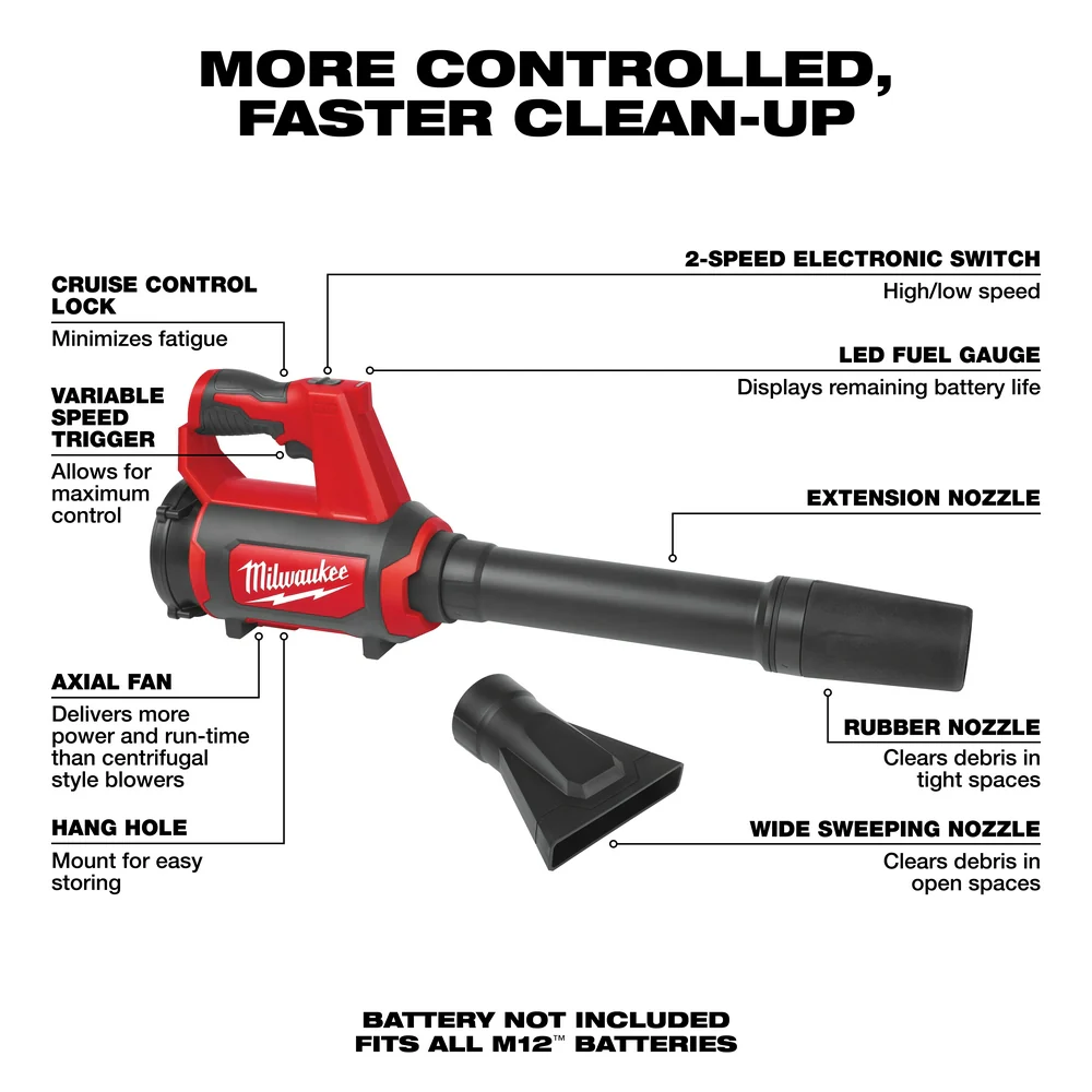 Milwaukee 0852-20x3 M12 12V Cordless Spot Blower w/ 2 - M12 3AH Batteries