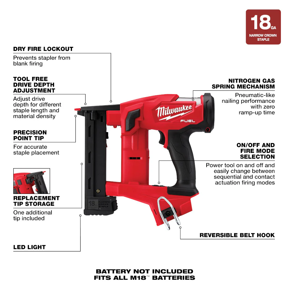 Milwaukee 2749-20x2 M18 FUEL 18 GAUGE 1/4 Crown Stapler Bundle w/ 2AH Battery
