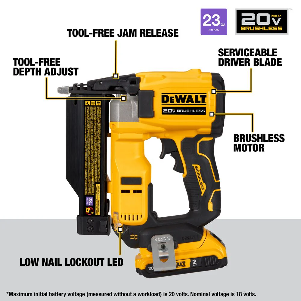 DeWALT DCN623D1 20V ATOMIC COMPACT SERIES MAX 23 Guage Pin Nailer Kit