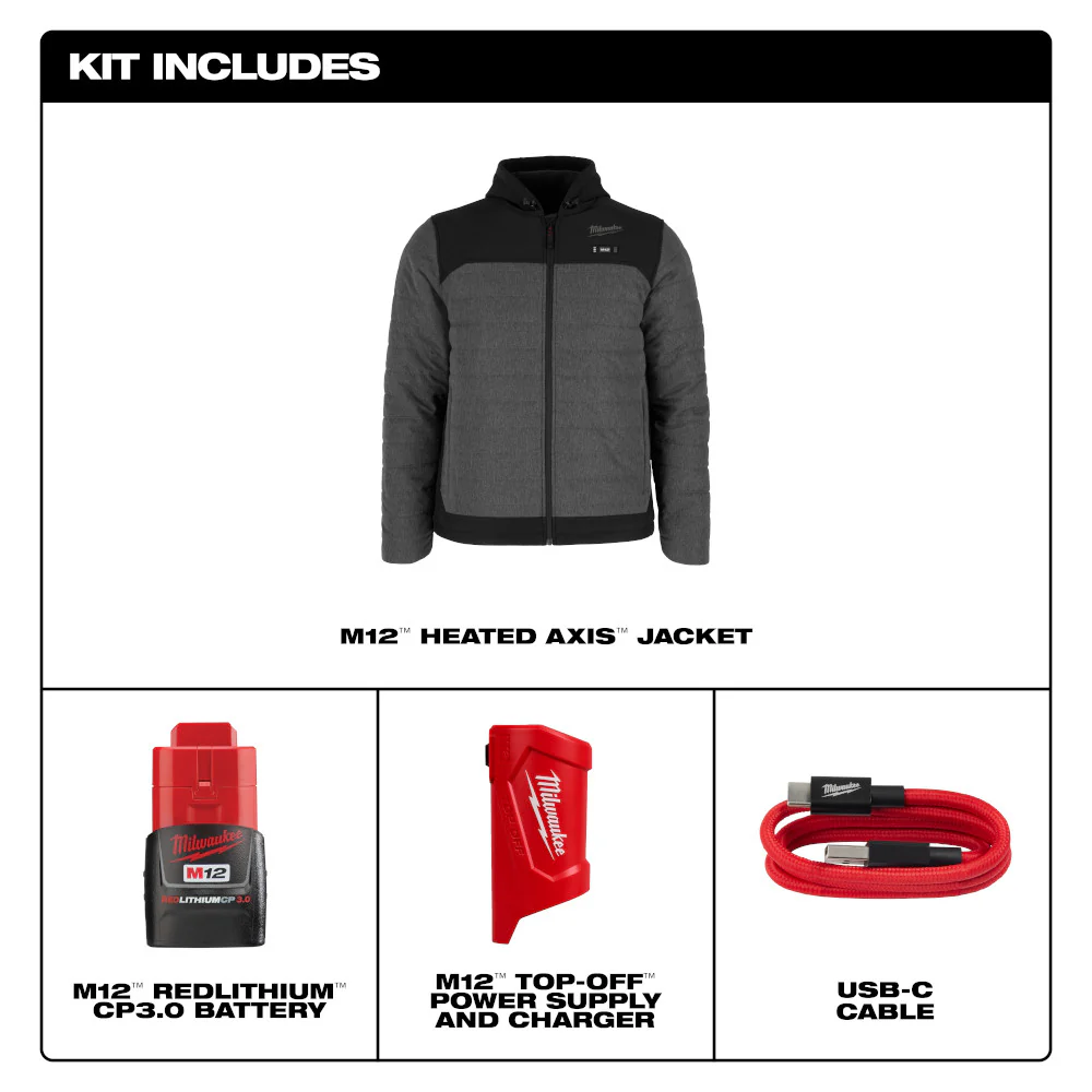 Milwaukee M102G-21XL M12 12V Durable Li-Ion Heated AXIS Jacket