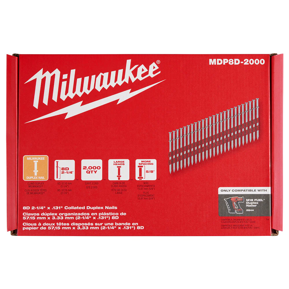 Milwaukee MDP8D-2000 2-1/4 x .131 8D Collated Duplex Nails