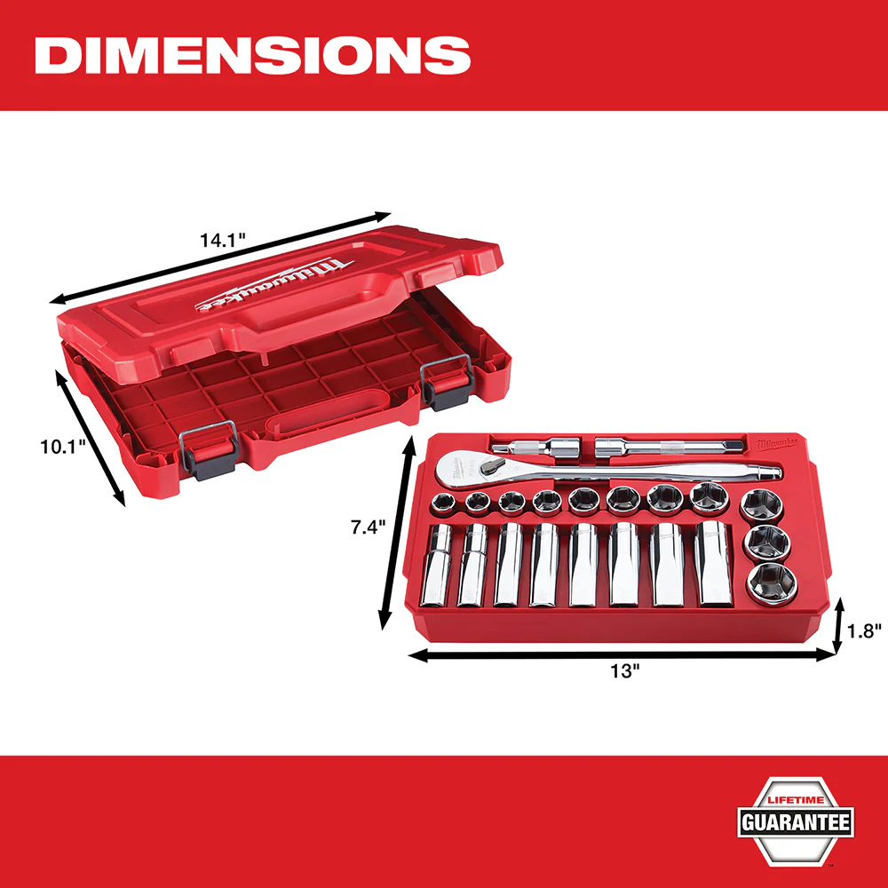 Milwaukee 48-22-9410 1/2 Drive SAE Ratchet and Socket Set - 22 PC