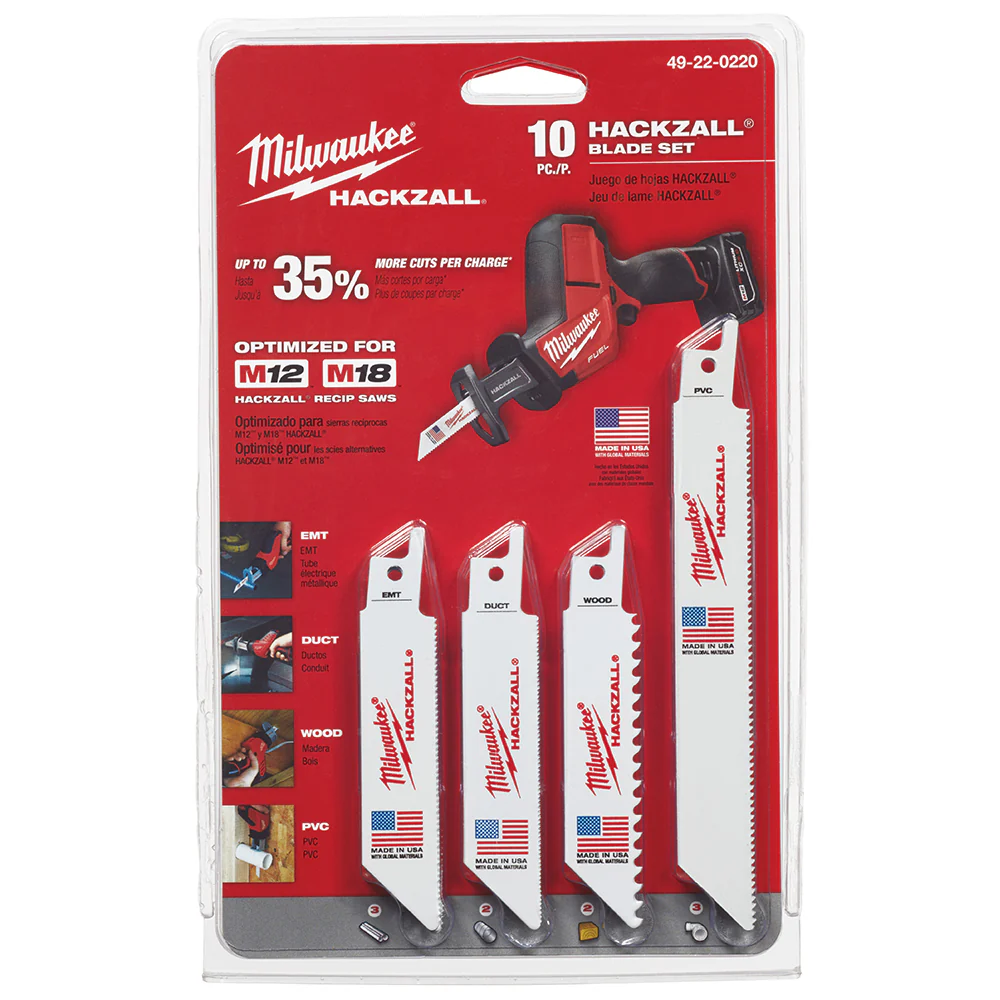 Milwaukee 49-22-0220 Multi-Size Short Blade HACKZALL Blade Set - 10pc
