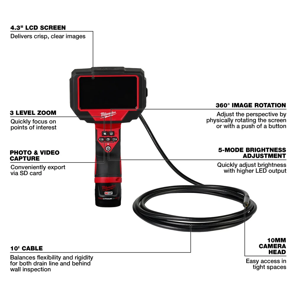 Milwaukee 2324-21 M12 12V 360 Cordless M-Spector 10' Inspection Camera