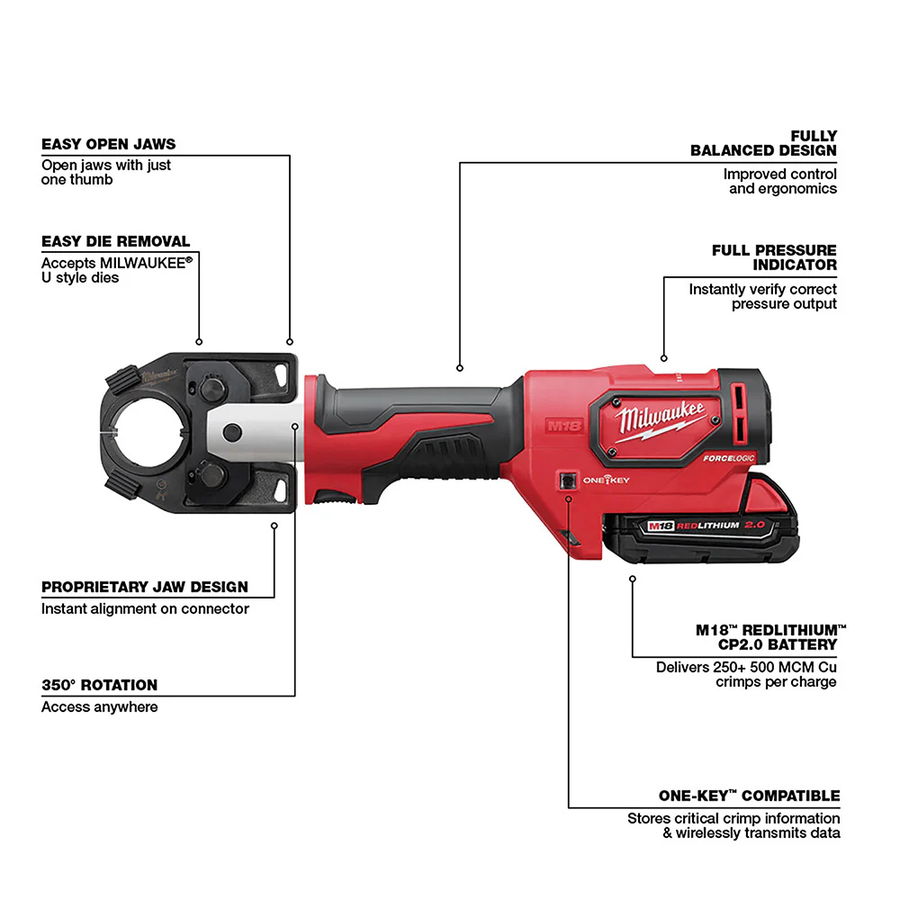 Milwaukee 2679-82 M18 18V FORCE LOGIC 600 MCM Crimper - Recon - Bare Tool