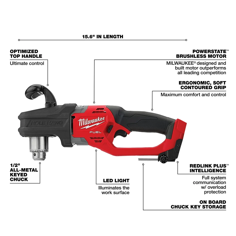 Milwaukee 2807-20 M18 FUEL 18V 12 HOLE HAWG Right Angle Drill -Bare Tool