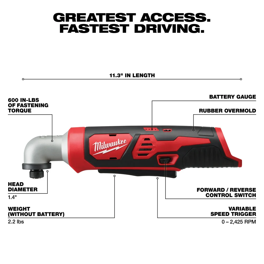 Milwaukee 2467-20 M12 12V 1/4-Inch Hex Right Angle Impact Driver - Bare Tool