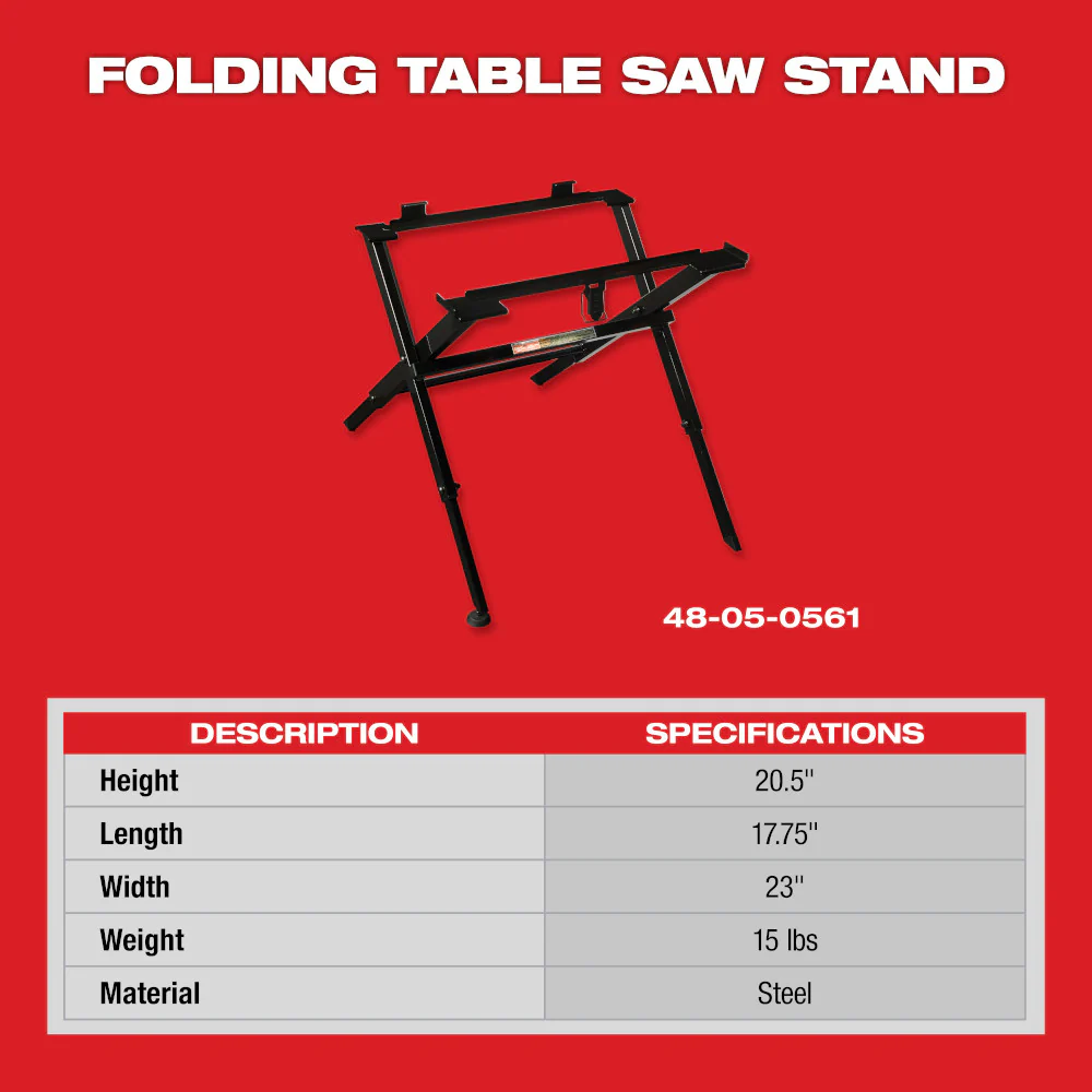 Milwaukee 48-08-0561 Black Heavy Duty Steel Compact Folding Table Saw Stand
