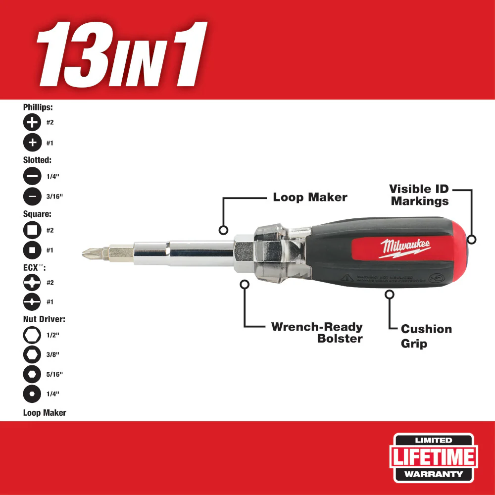 Milwaukee 48-22-2880 13 in 1 Cushion Grip Screwdriver w/ ECX