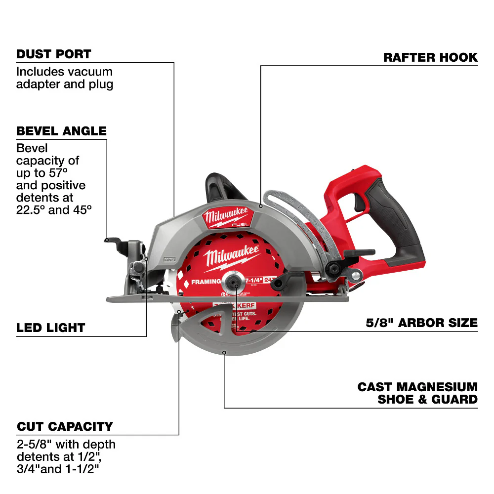 Milwaukee 2930-20 M18 FUEL 18V 7-1/4 Rear Handle Circular Saw - Bare Tool