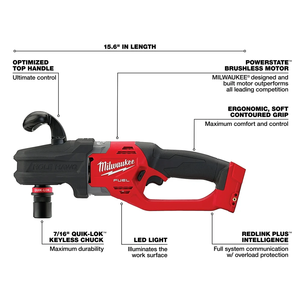 Milwaukee 2808-80 M18 FUEL 18V HOLE HAWG Right Angle Drill - Bare Tool. Recon