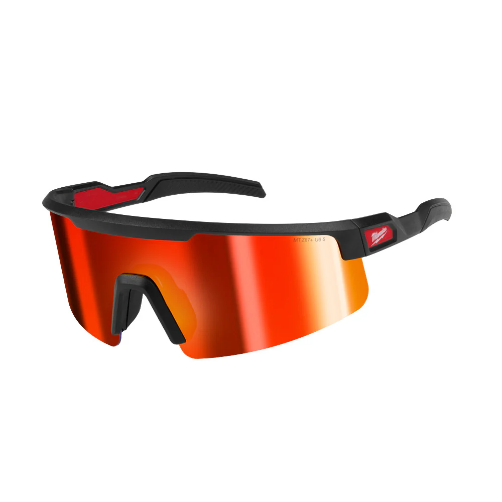Milwaukee 48-73-2506 Wrap Around Safety Glasses Red Mirrored Anti-Scratch Lens