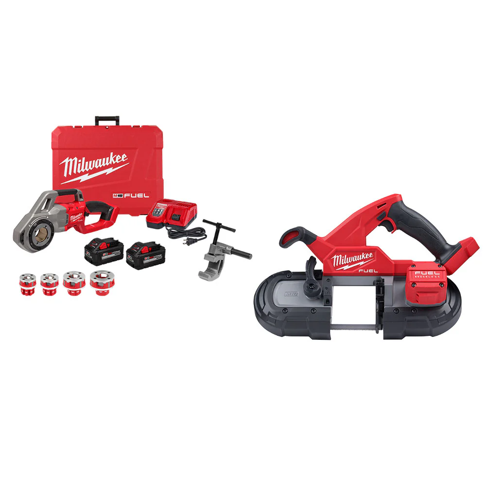 Milwaukee 2870-22BS M18 FUEL 18V Compact Pipe Threader w/ M18 Compact Bandsaw
