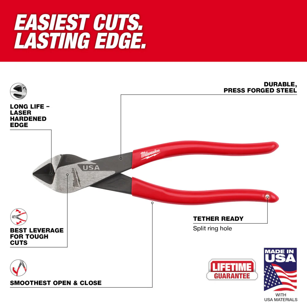 Milwaukee MT508 8 Diagonal Dipped Grip Cutting Pliers - Made In USA