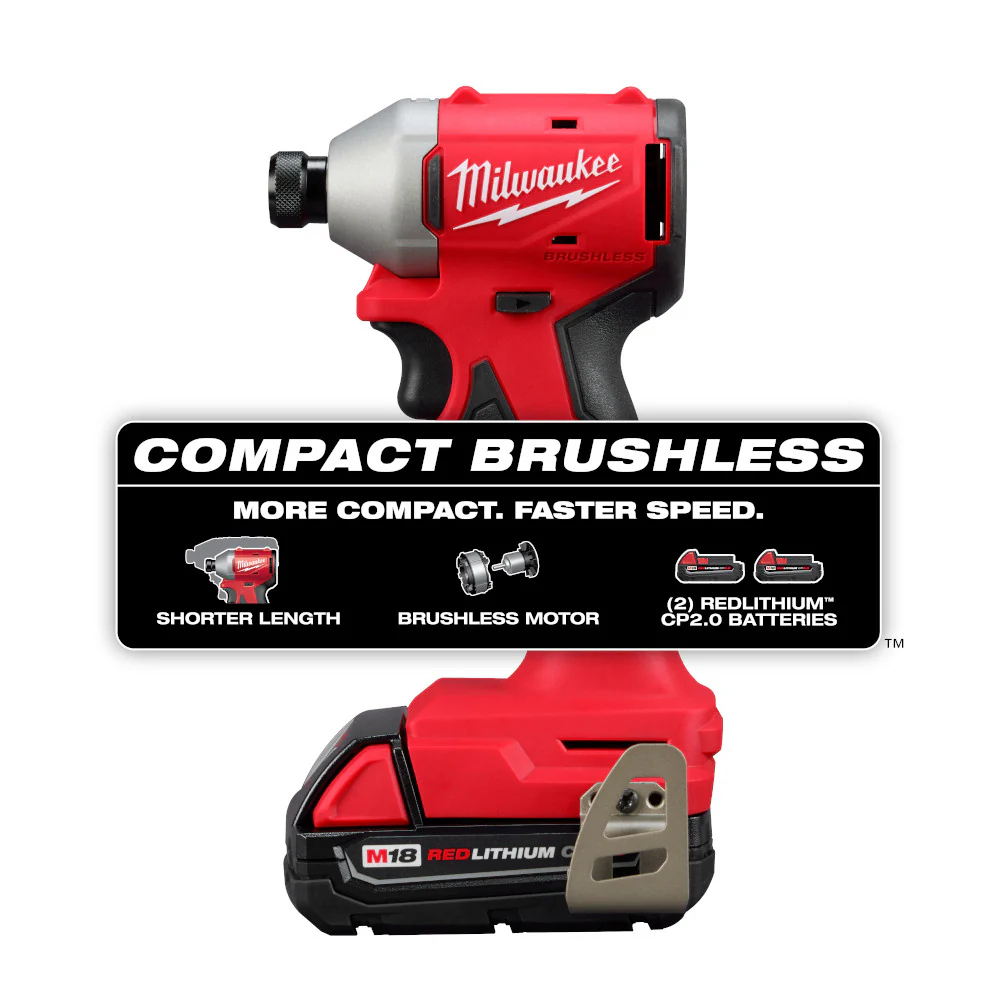 Milwaukee 3650-22CT M18 18 1/4 Compact Brushless Hex Impact Driver Kit