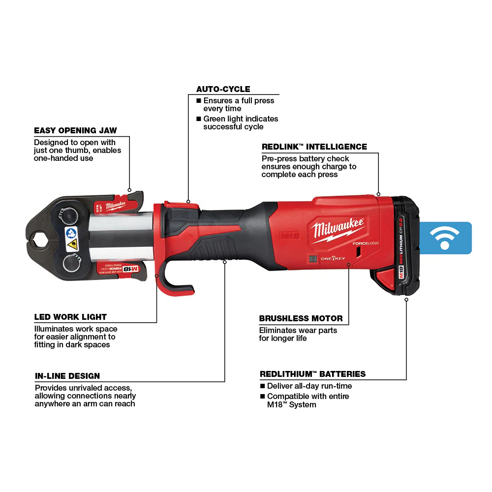 Milwaukee 2922-22 M18 18V FORCE LOGIC Press Tool w/ ONE-KEY w/ 1/2-2 CTS Jaws
