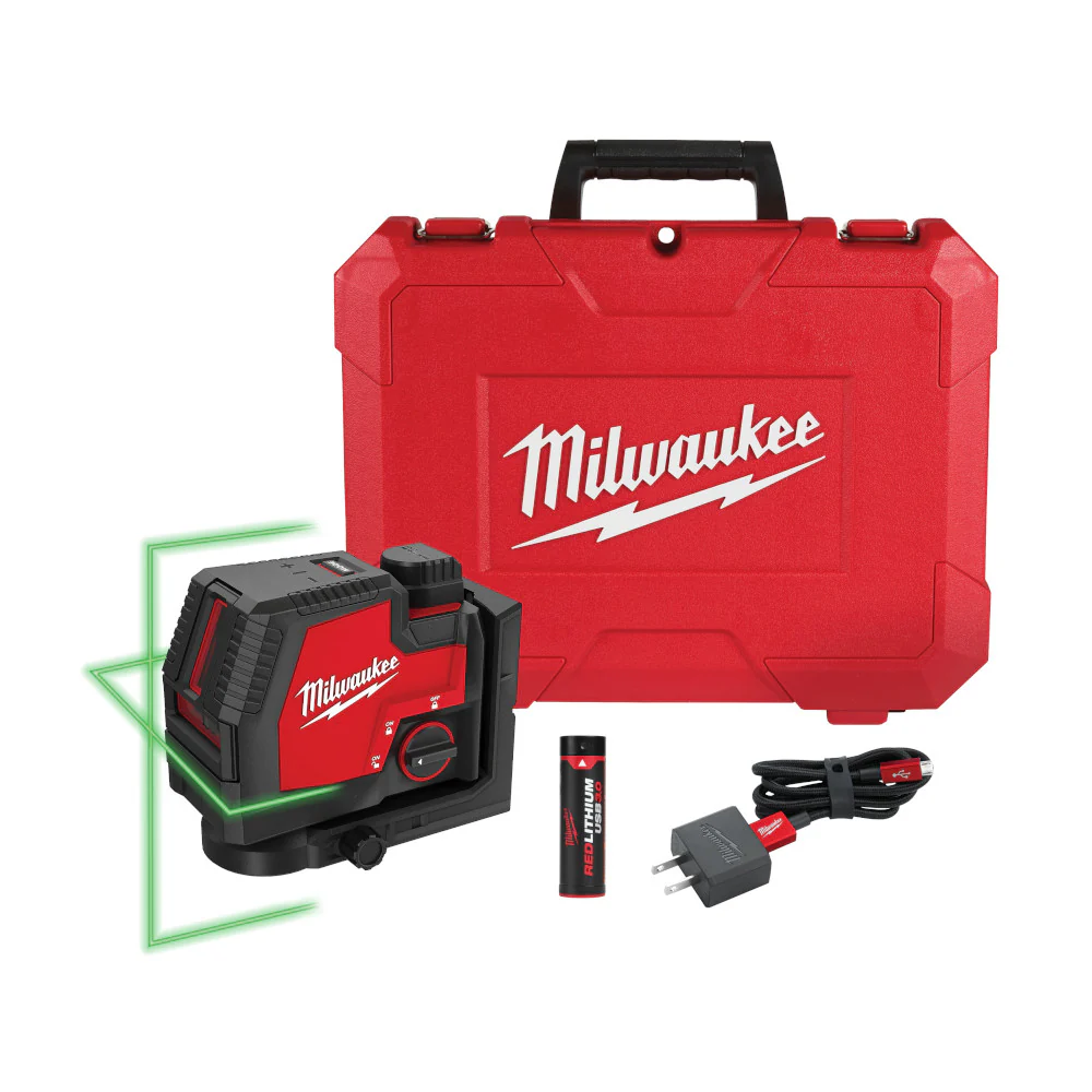 Milwaukee 3521-21TP USB Rechargeable Green Cross Line Laser w/ Tri-pod