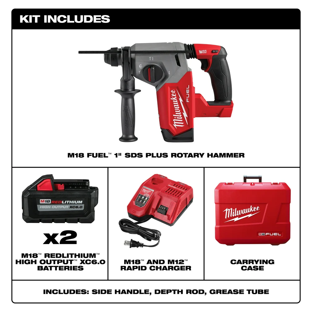 Milwaukee 2912-22 M18 FUEL 18V 1 SDS Plus Brushless Rotary Hammer Kit
