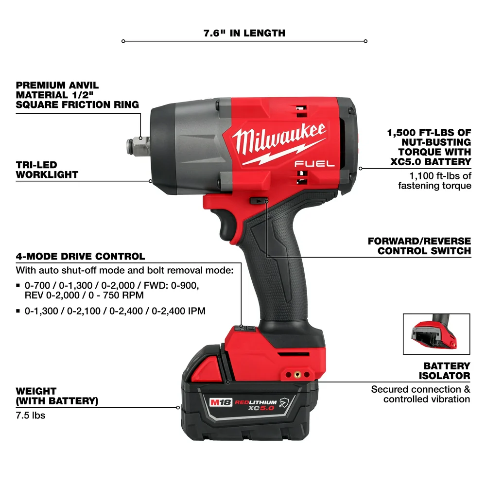 Milwaukee 2967-22GG M18 FUEL 18V 1/2 HTIW Friction Ring & Grease Gun Combo Kit