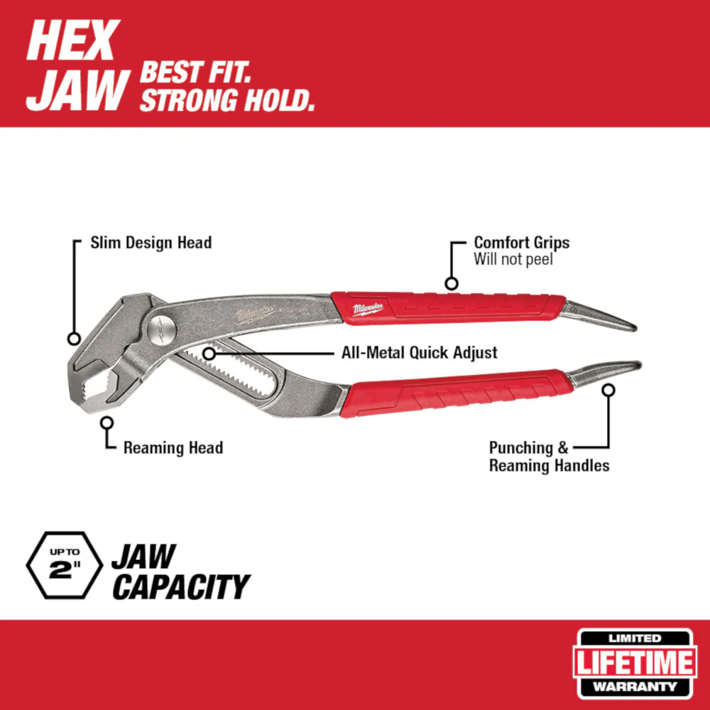 Milwaukee 48-22-62010 10-Inch All-Metal Slim Head Reaming Handle Hex-Jaw Pliers