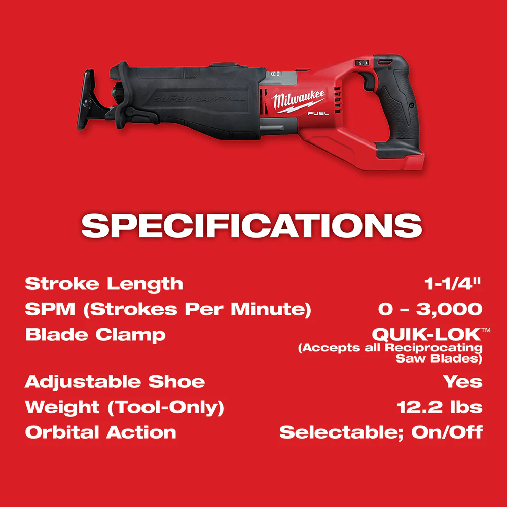 Milwaukee 2722-80 M18 FUEL 18V SUPER SAWZALL Reciprocating Saw - Recon