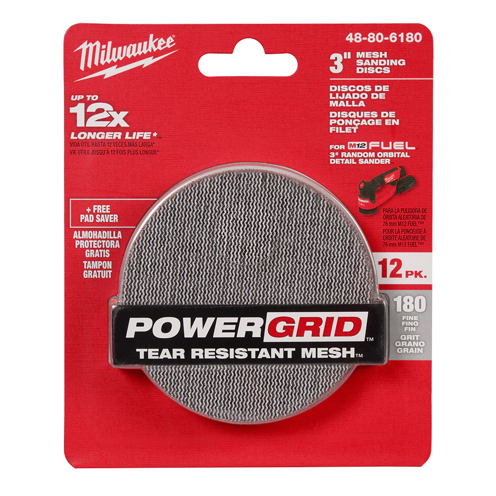 Milwaukee 48-80-6180 3 180 Grit Mesh Sanding Discs with POWERGRID � 12 pk